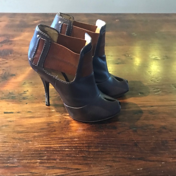 L.A.M.B Brown Booties with Peep Toe - Picture 2 of 4
